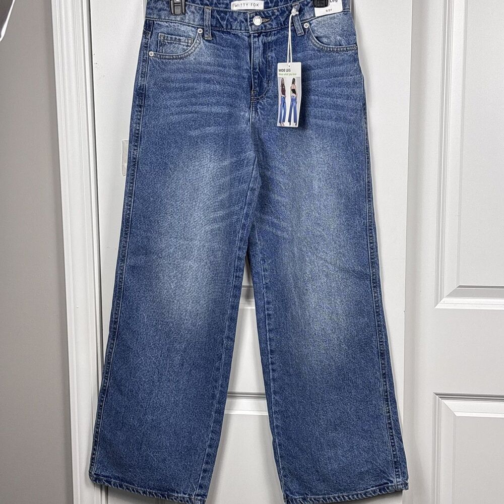 Witty Fox Jeans Women 5/27 Blue Cotton Denim Wide-Leg Travel Faded Stretch